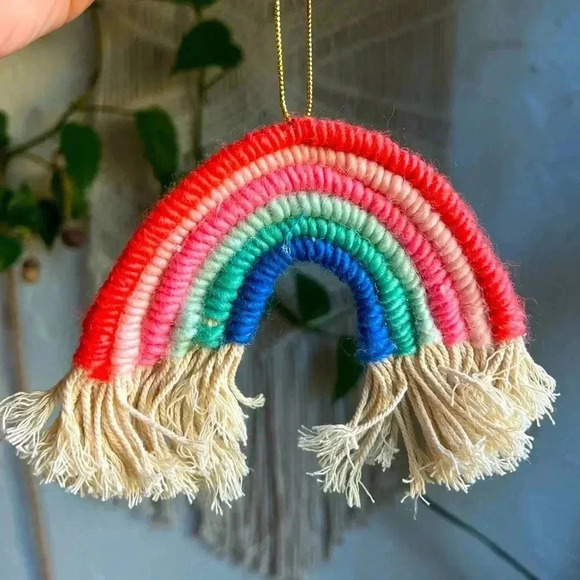 Handmade Rainbow Macrame Ornament | Boho Rainbow Wall Hanging | 5” Wide - Picture 1 of 6